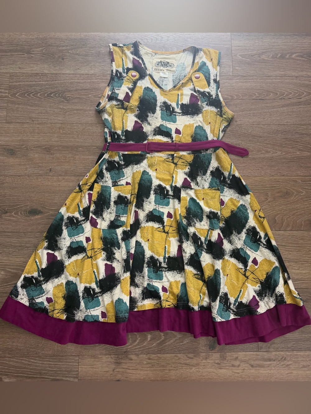 Effie's Heart Sleeveless Fit-and-Flare abstract brushstroke Woman’s 2X Dress